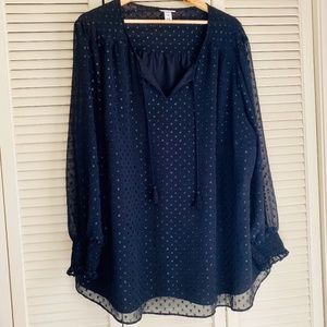 Black swiss dot design long sleeve blouse